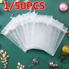1/50PCS Sheer Drawstring Organza Bags Jewelry Pouches Wedding Party Favor Gift