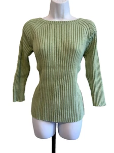 Lands' End Size S Green 3/4 Sleeve Ribbed Knit Sweater - Picture 1 of 9