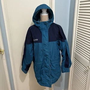 Columbia Coat Women’s Size M Teal Navy Vintage Color Block Parka Hood (2 Pieces) - Picture 1 of 18