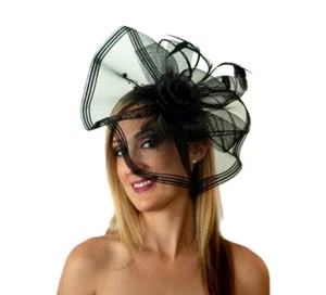 Flower Fascinator - Black - Derby - Royal - 20's - Costume Accessory - One Size - Picture 1 of 2