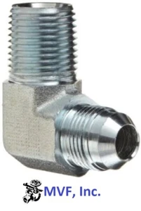 Hydraulic 37° Flare to 90° Pipe Adapter 1/4" Male JIC x 3/8" Male NPT 2501-04-06 - Picture 1 of 4