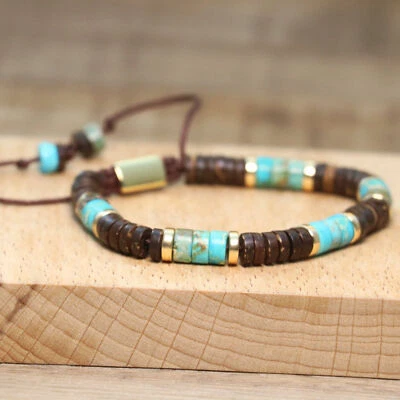 Coconut Shell Beads Dainty Bracelet Jasper Stone Healing Bracelet - Image 1 of 4