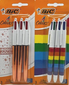 Bic 4 Colour Ballpoint Multicolour Pens - Rose Gold  & Rainbow  Retractable - Picture 1 of 7