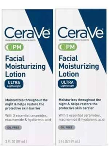 2 Pack -CeraVe Facial Moisturizing Lotion PM Ultra Lightweight 3 oz - Picture 1 of 5