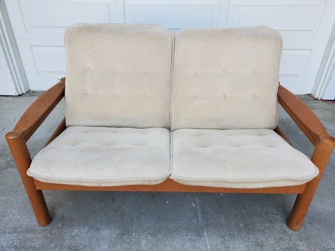 Vintage Mid-Century Danish Modern Teak Wood Club Arm Loveseat, By Domino Mobler Cover