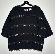 Vntg Boho Top PINK Plus Beaded Sweatshirt Size 18 Black Wear Art Sweatshirt