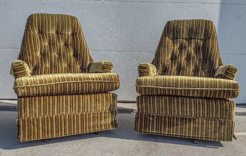 Crushed Velvet Green And Brown Swivel Rocker Chairs Vintage Cover