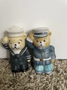 Vintage Military Bear Salt And Pepper Shakers Ceramic - Picture 1 of 6