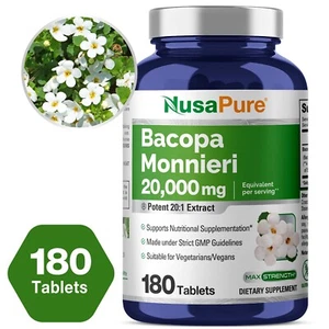 NusaPure Bacopa Leaf Monnieri Extract 20,000 mg 180 Tablets Extract 20:1 - Picture 1 of 8