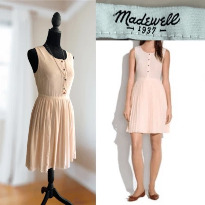 Madewell мягкий розовый румяна 100% шелк платье со складками размер 8 - Изображение 1 из 4