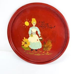 Vintage 1978 I hate Mornings Painting Tin Plate Platter Decorative Farm Art 13" - Picture 1 of 11