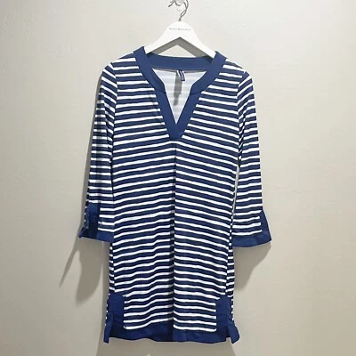 Vestido para mujer AQUA ET SOL azul blanco a rayas manga larga playa UPF 50+ S Foto 1 de 4