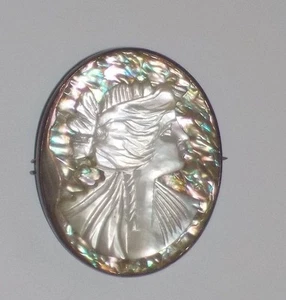 VINTAGE SILVER CAMEO ABLONE MOTHER OF PEARL ITALY - Picture 1 of 5