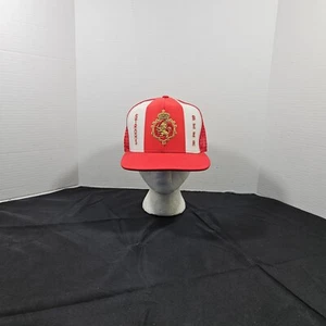 Vintage Strohs Beer Lucky Stripe Script Logo Mesh Snapback Trucker Hat Cap USA  - Picture 1 of 22