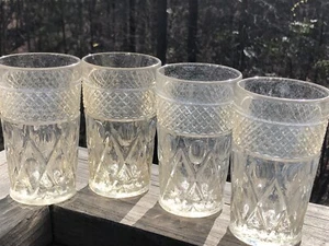 Lot Of (4)Tumblers Thumbprint Diamond Cut 5” Tall Thick Heavy Glasses Vintage - Picture 1 of 8