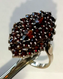 Ring silver 900 gold-plated antique boat ring garnets size 62/19.7 mm - Picture 1 of 11