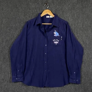 Disney Eeyore Hello I Guess Womens Large Button Up Blouse Navy Embroidered - Picture 1 of 16