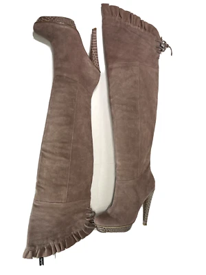 Botas femininas Steve Madden sexy plataforma alta joelho 7 marrom acastanhado cinza camurça salto - Imagem 1 de 4