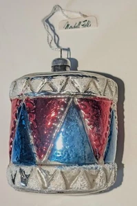 Drum Ornament W Germany Marshall Fields Red & Blue Glass Christmas 2" - Picture 1 of 5