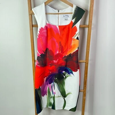 Vestido Vaina Joseph Ribkoff Mujer 10 Blanco Rojo Floral Hasta la Rodilla Sin Mangas Foto 1 de 4