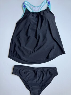 Traje de baño de dos piezas Tankini forrado a rayas para mujer talla grande Foto 1 de 4