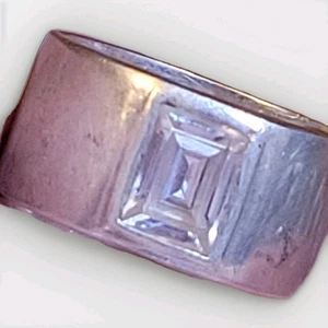 Vintage Sterlingsilber 925 Fenster breiter Bandring 8,4 g Prinzessschliff CZ Größe 8,5  - Bild 1 von 15