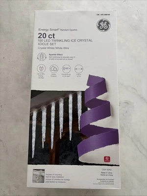 GE 100 LED TWINKLING ICE CRYSTAL ICICLE LIGHT SET 20 ct SPARKLE EFFECT NEW - Image 1 of 4