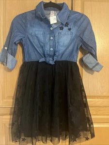 Abito Justice bambina denim tulle trasparente, foderato, stelle, paillettes taglia 10 - Foto 1 di 9