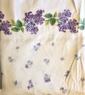 Sábana plana vintage Queen delicada púrpura floral Shabby Cottage Ashley Core Foto 1 de 4
