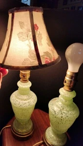 Vintage Blown Glass France Soft Speckled Green Lamp Gold Brass Base 17"  - Picture 1 of 11