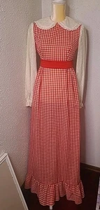 Vtg Gunne Sax Pattern Dress Red Gingham Check Victorian Prairie Cottage Core - Picture 1 of 8