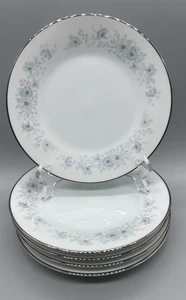 Noritake Inverness Lot Of 5 Bread Plates 6 3/8" Platinum Trimmed EUC Blue Flower - Picture 1 of 6
