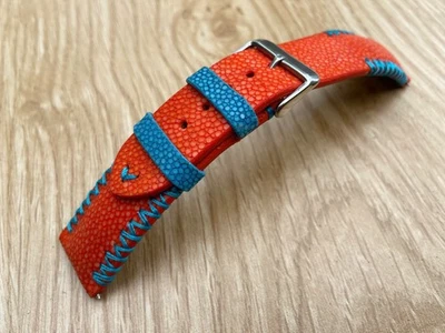 Size 26mm/24mm, Leather/Skin Stingray Watch Strap Band Orange, Custom Strap - Image 1 of 4