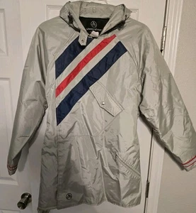 Vtg Fox Point Wheels of Man Insulated Cycling Silver Parka Jacket Large USA - Picture 1 of 16
