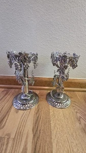 2 Studio Silversmiths 9.5" Silver Plated Grape Vine Candle Stick Holders - Picture 1 of 6