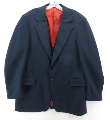 VINTAGE Sears Sport Coat Men 44 Blue Blazer Jacket Classic 70s 80s Red Lining - Image 1 of 4