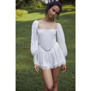 Free People Intimately Pretty Please Bodysuit White Lace Trim Women's Size Small - Picture 1 of 17