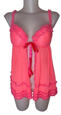 Vtg Y2K Womens Pink Babydoll Lace Ruffle Fairy Coquette Night Cami Tank Top M - Image 1 of 2