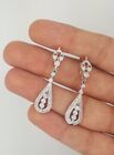 RUSSIAN STYLE 14K 583 ROSE & WHITE GOLD TWO TONE HANGING DROP DIAMOND EARRINGS