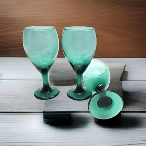 Vintage Libbey Juniper Emerald Green Goblet Set - 3 Piece Water/Wine Glasses - Picture 1 of 8