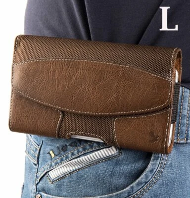 LUXMO iPhone XR /iPhone 11 (6.1") Brown Horizontal Pouch Holder Belt Clip Holster Case