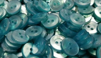Turquoise Blue Shirt Buttons, size 14mm, round, flat back, 2 hole - Image 1 of 4
