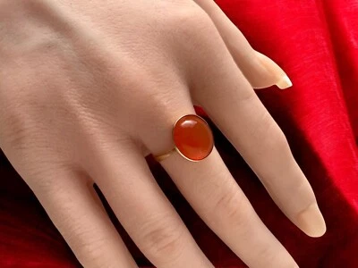 Anillo Oro 9ct Ágata Naranja Cabujón Años 60 De Colección Foto 1 de 4