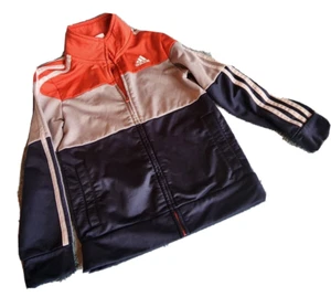 Adidas Kids Lightweight Zip Front Jacket Size 6 Orange/Gray/Dark Blue 3 stripe - Picture 1 of 7