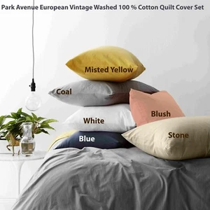 Park Avenue European Vintage Washed 100 % Quilt Cover Set 6-Colour Options - Picture 1 of 7