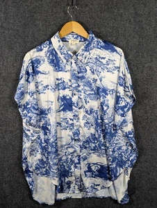 Umgee USA Jungle Animals Tiger Monkey Floral Print Button-Down Shirt Blue Large - Picture 1 of 10