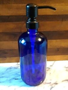 Boston Round COBALT BLUE SOAP DISPENSER Pump 16 oz. GLASS Apothecary Bottle