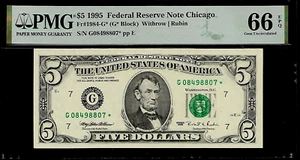 $5 US 1995 Star Note PMG 66 EPQ UNC Fr #1984-G* FRN Chicago Withrow/Rubin - Picture 1 of 3