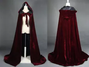 Kapuze Samt Halloween Umhang Cape Zauberer Vampir Hexe Hochzeit Wicca Mittelalter - Bild 1 von 16