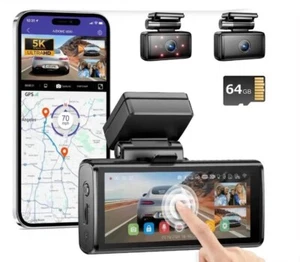 AZDOME M580 5K 5GHz WiFi 3CH Dash Cam Front Rear 4 Inch Touchscreen Free 64GB SD - Picture 1 of 18
